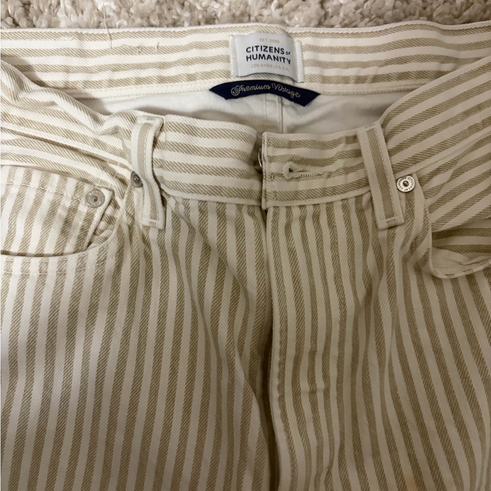 Citizens Of Humanity Cream and Beige Striped Barrel Jeans - Picture 2 of 4